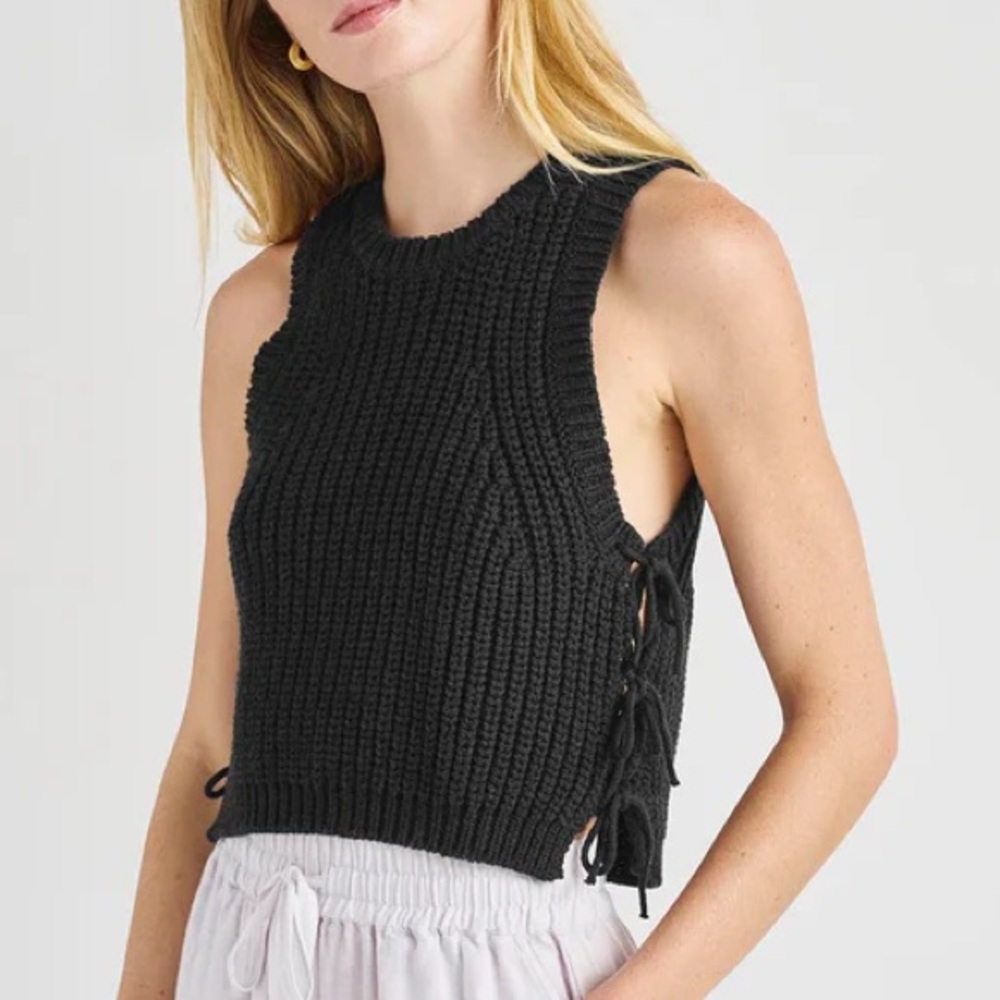 Splendid “Bellamy” black sweater tank vest with side ties